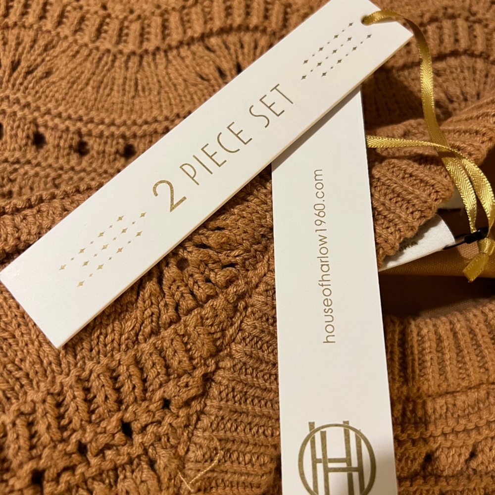 House of Harlow 1960 Crocheted Midi Skirt & Tank Set in Camel - Picture 2 of 15